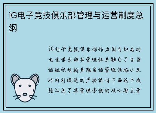 iG电子竞技俱乐部管理与运营制度总纲